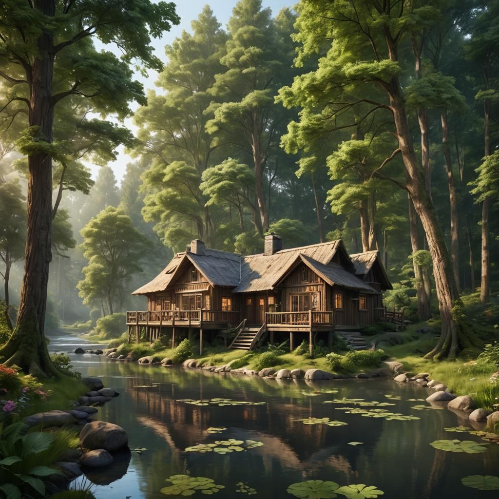 Idyllic Wooden House in Forest by River