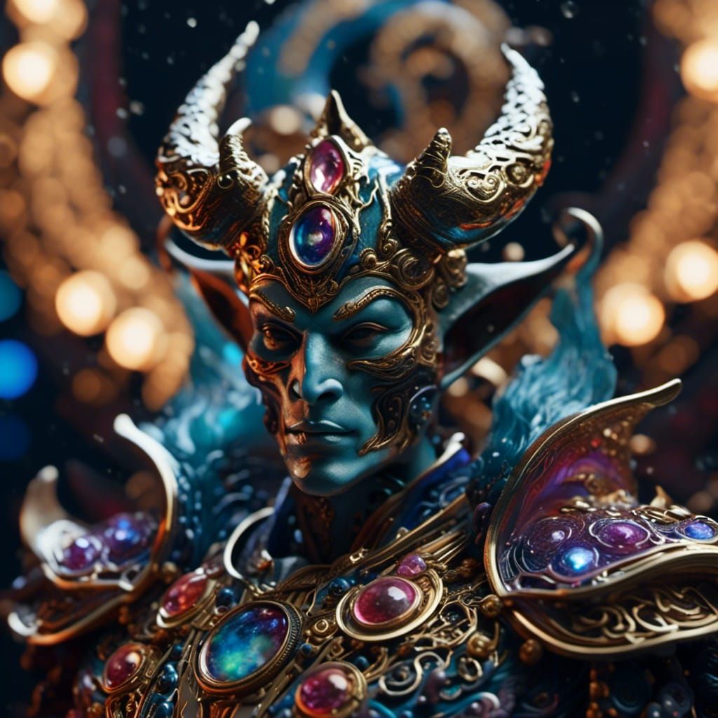 Cosmic Horned Demon in Hyperrealistic Style