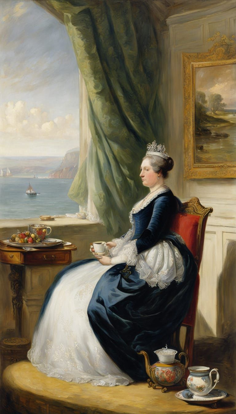 Queen Victoria Painting, DRINKING Tea, Quiet Luxury, WINDOW TO The White Cliffs of Dover, William Turner (Hoshi's 🏗️ Bu...