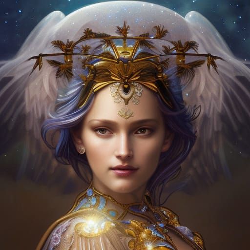 Ethereal Starlight Angel Goddess in Hyperdetailed Portrait