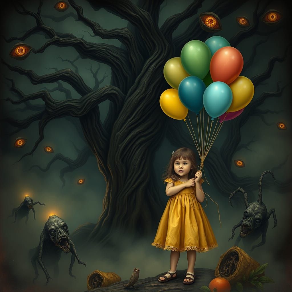 Surreal Dreamscape of a Girl in a Twisted Forest