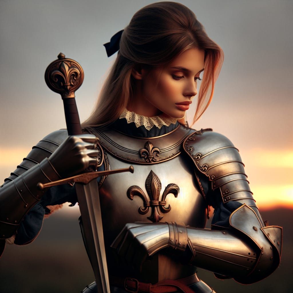Joan of Arc: Fleur-de-lis Knight at Sunset