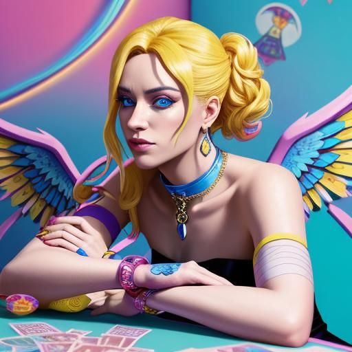 Whimsical Tarot Reader with Broken Wing in Candy Art Style