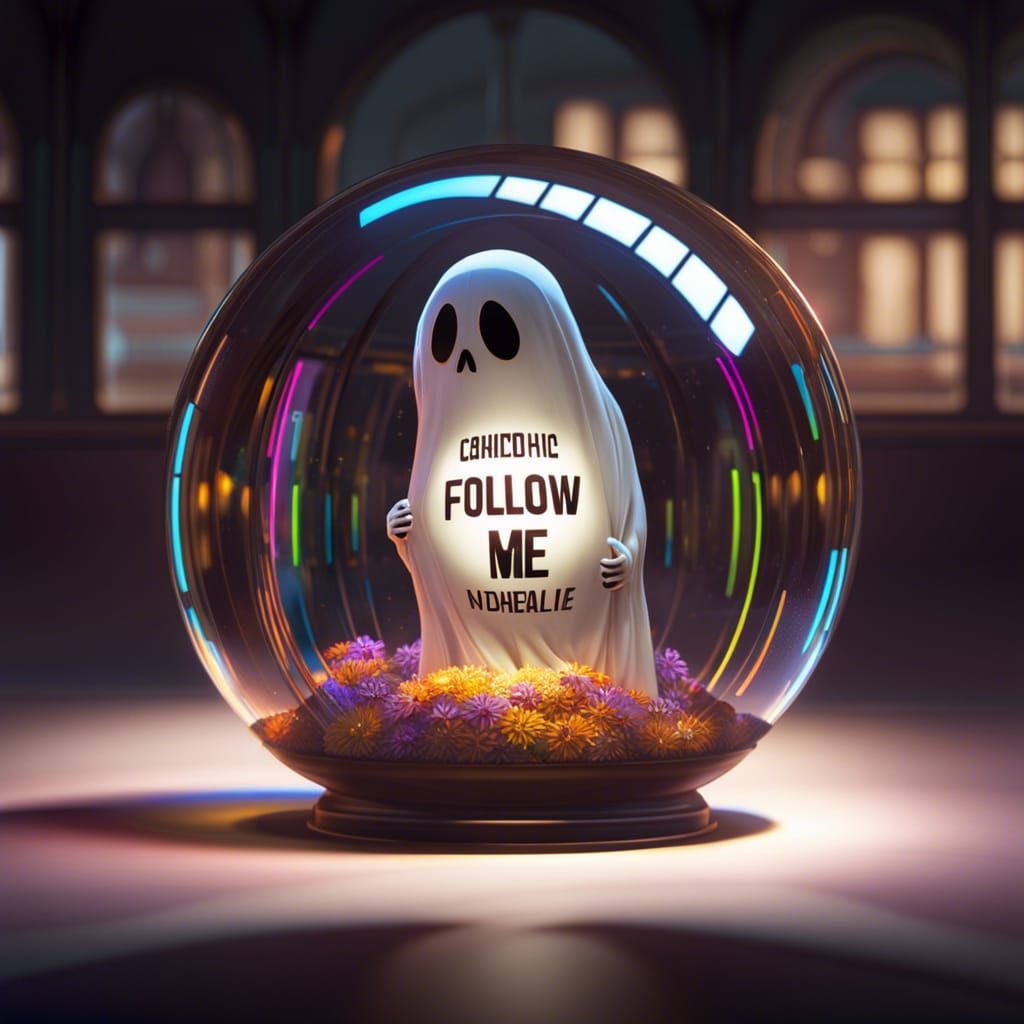 Ghost in Glass Sphere Asks 'Follow Me' in Neon