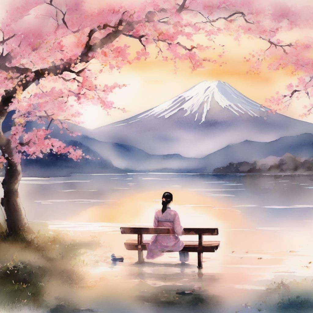 Breathtaking Japanese Landscape in Soft Watercolor