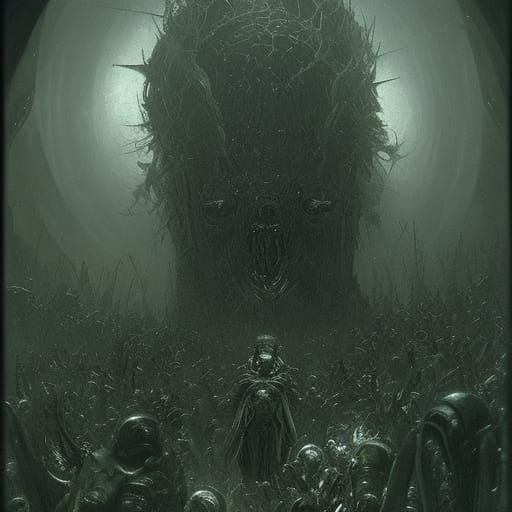 Horrific Robotic Aliens in Gothic Engraving Style