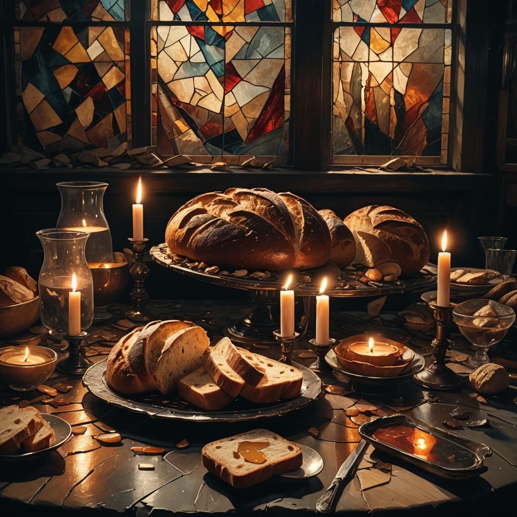 Eerie Bread Still Life as Oil Painting
