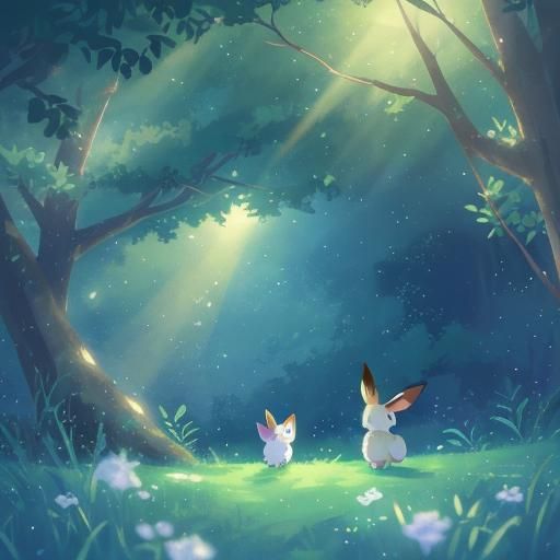 Cute Eevee with Stars in Anime Style