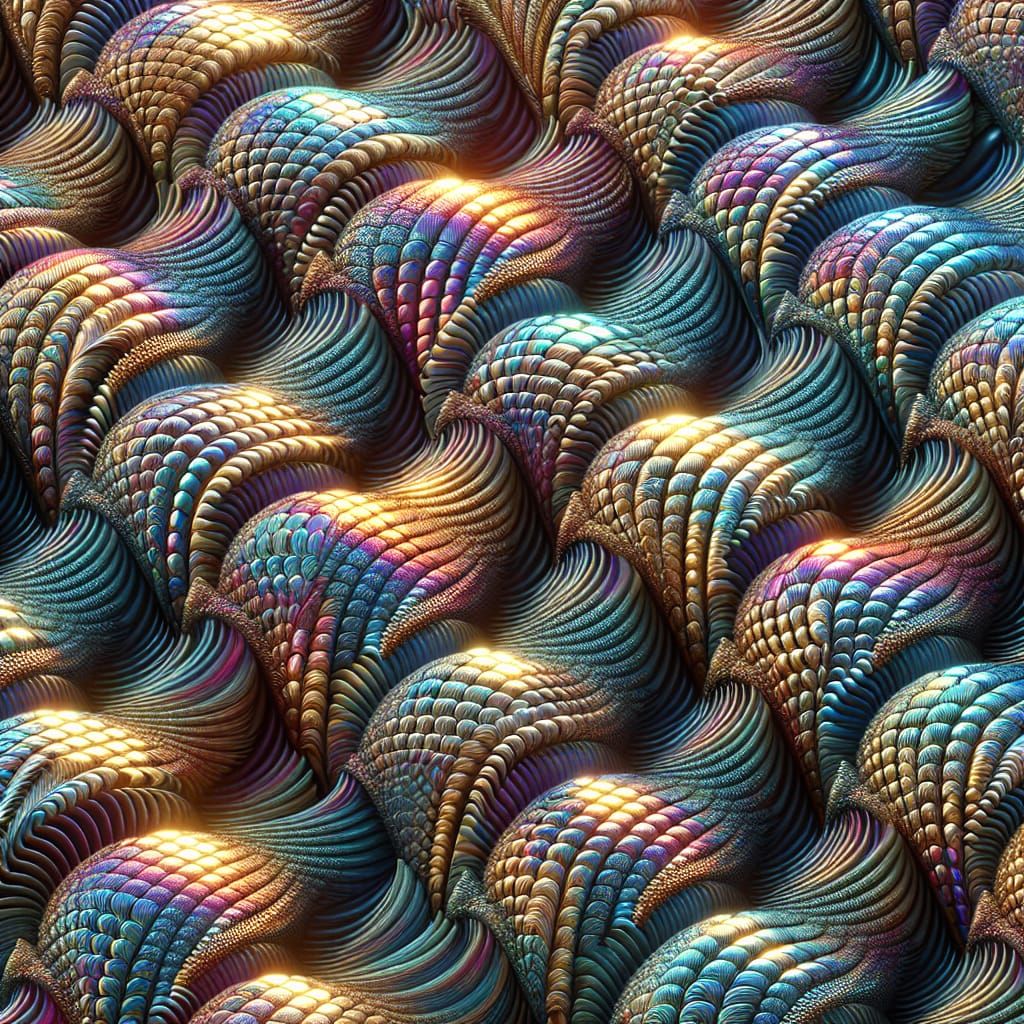 Dragon Scales in Ogee Grid with Vibrant Iridescence