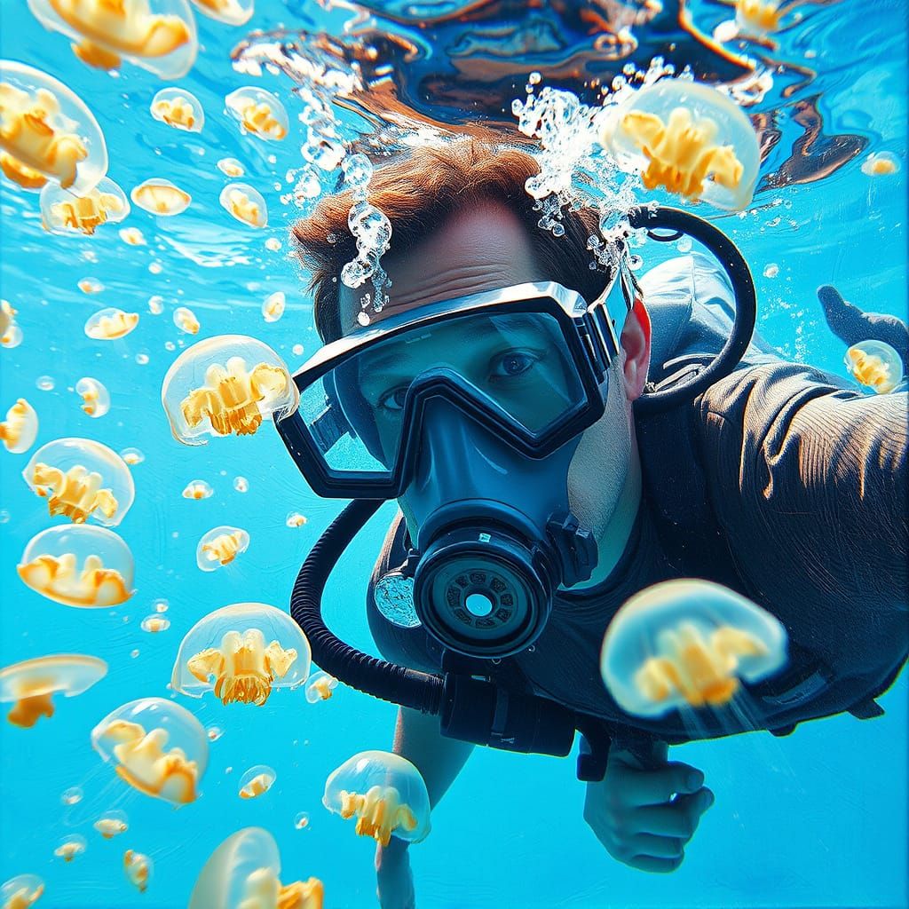 Diver in a Watery Neo-Impressionist Landscape