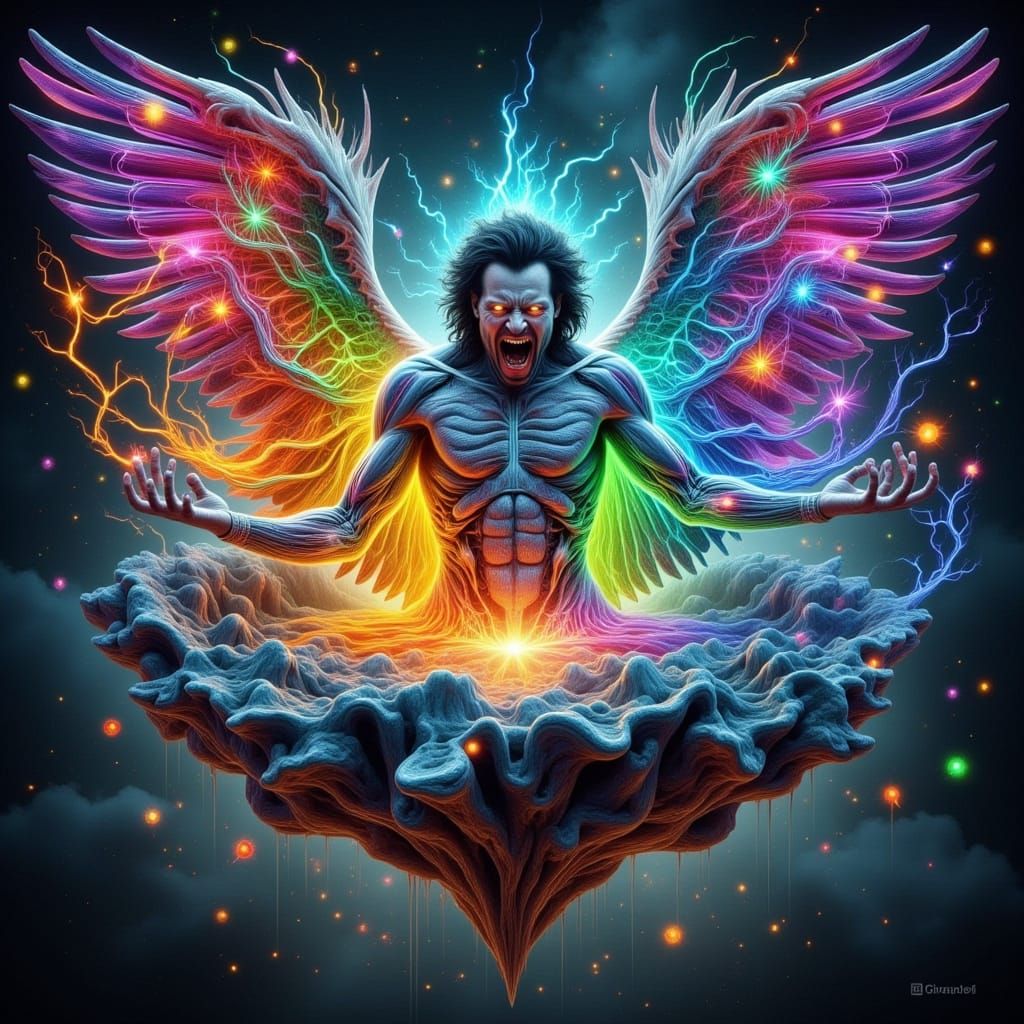 Angel Screaming on Floating Island in X-Ray Art