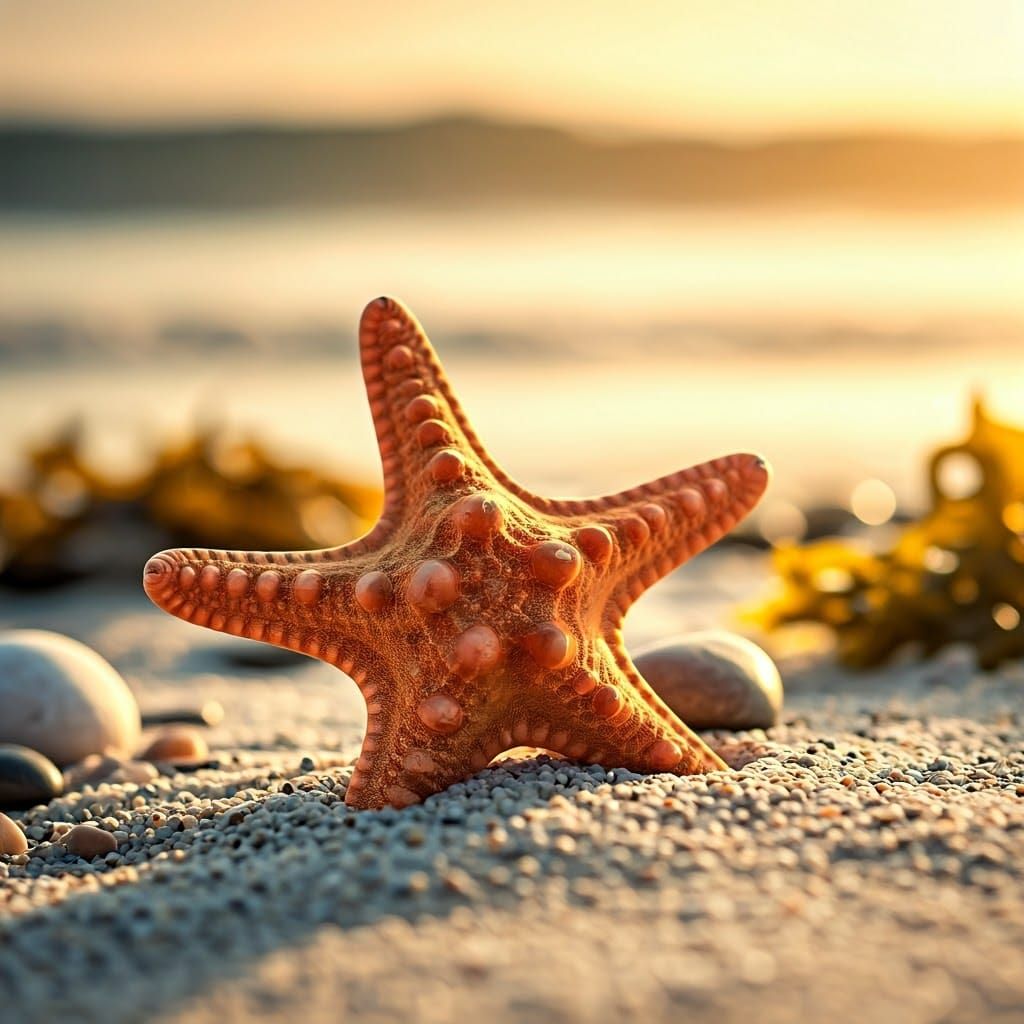 Orange Starfish in Dreamy Coastal Scene