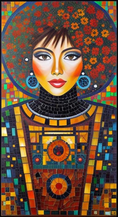 Micromosaic Teen Titans Robot in Klimt Style