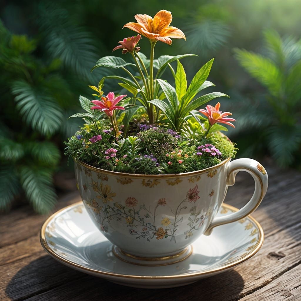 Miniature Ecosystems Flourishing Atop a Teacup