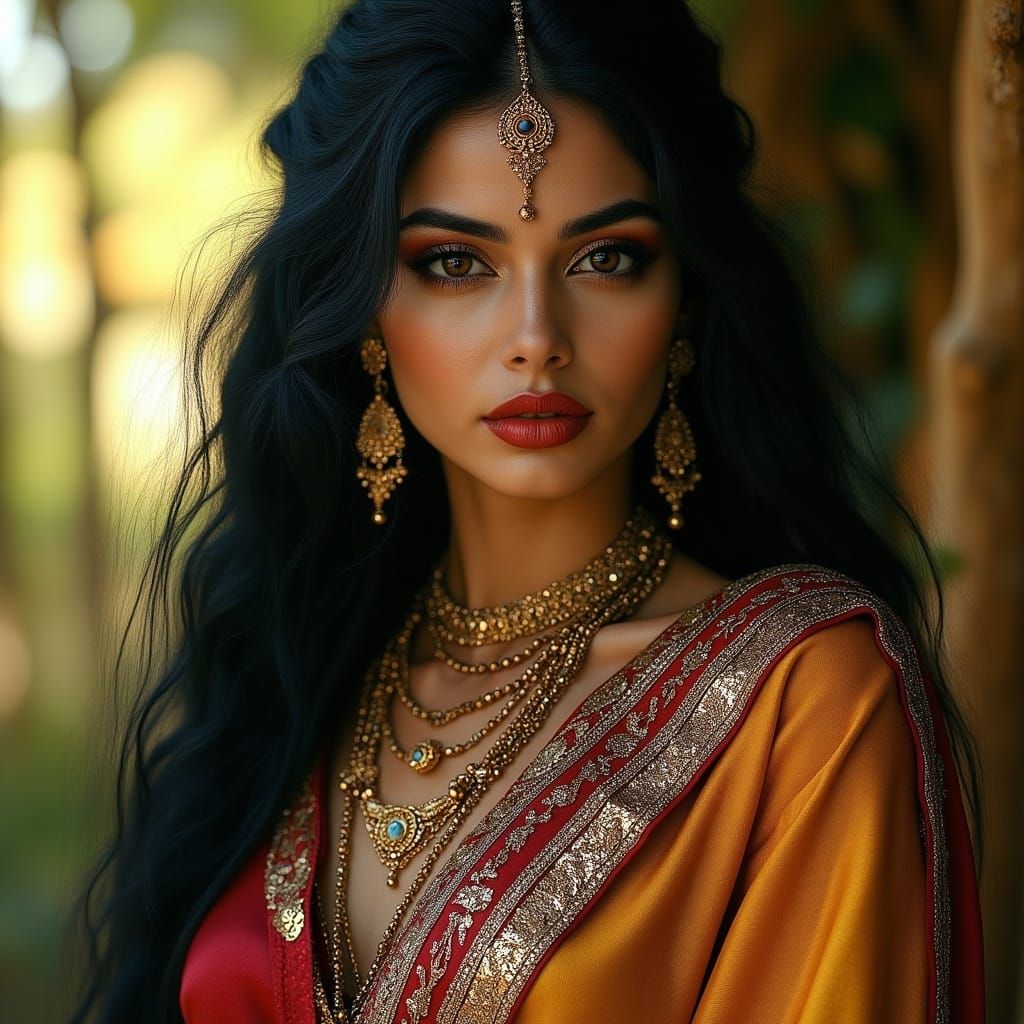 Regal Indian Woman in Golden Hues
