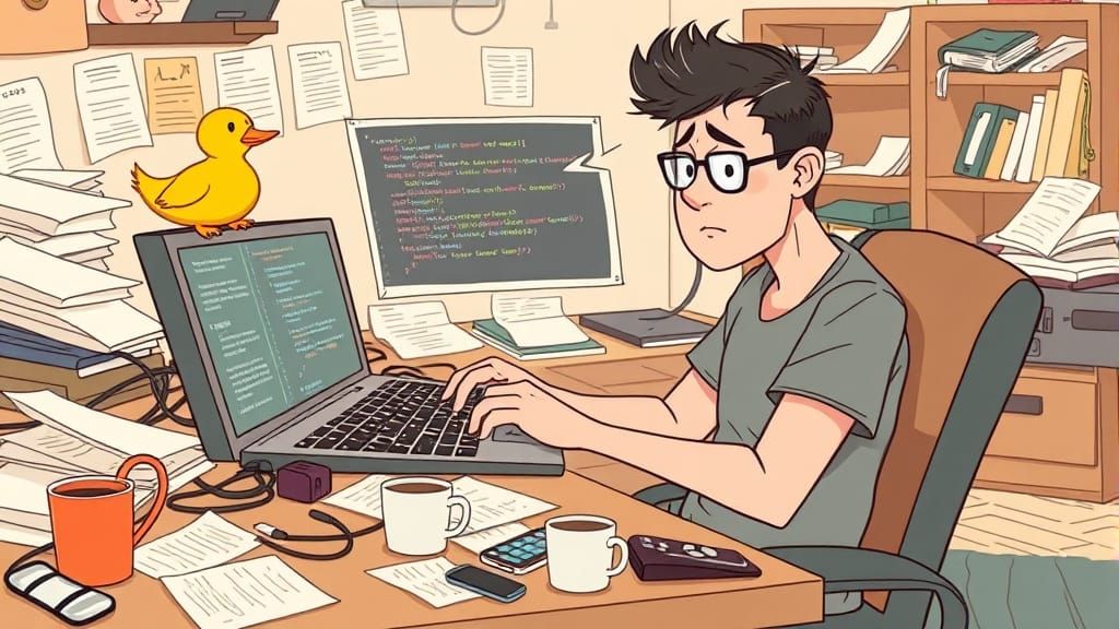 Frustrated Programmer Explains Code to Curious Rubber Duck
