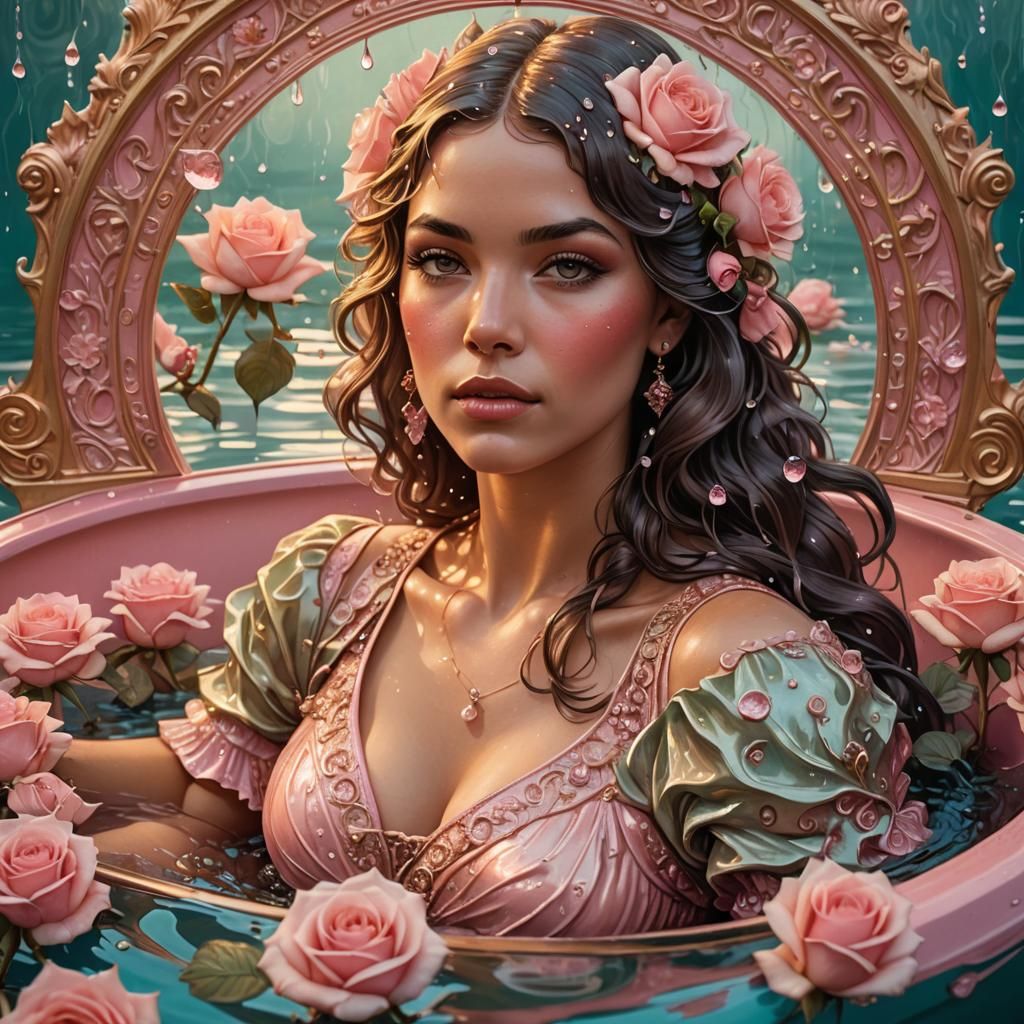 Art Nouveau Portrait of Model in Pink Boat