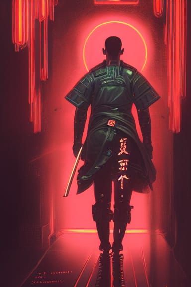 Cyberpunk Samurai in Neon Portrait