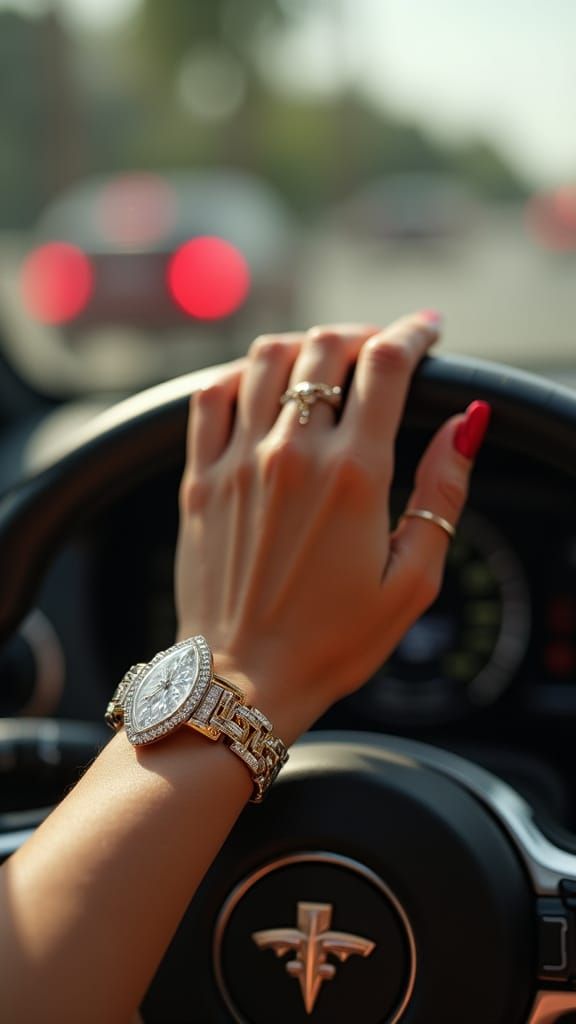 Diamond Ring on Luxury Car: High-End Lifestyle Close-Up