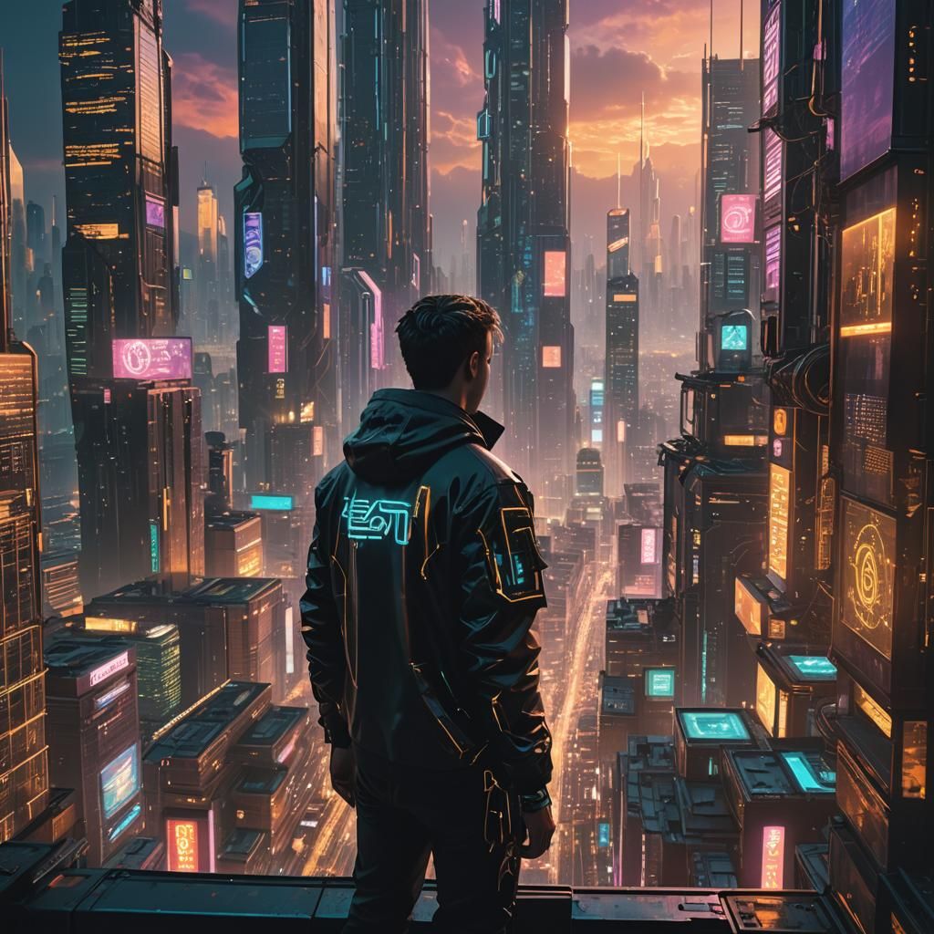 Cyberpunk Cityscape with Neon Reflections