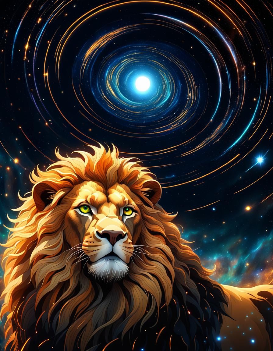 Celestial Lion in Space Digital Painting