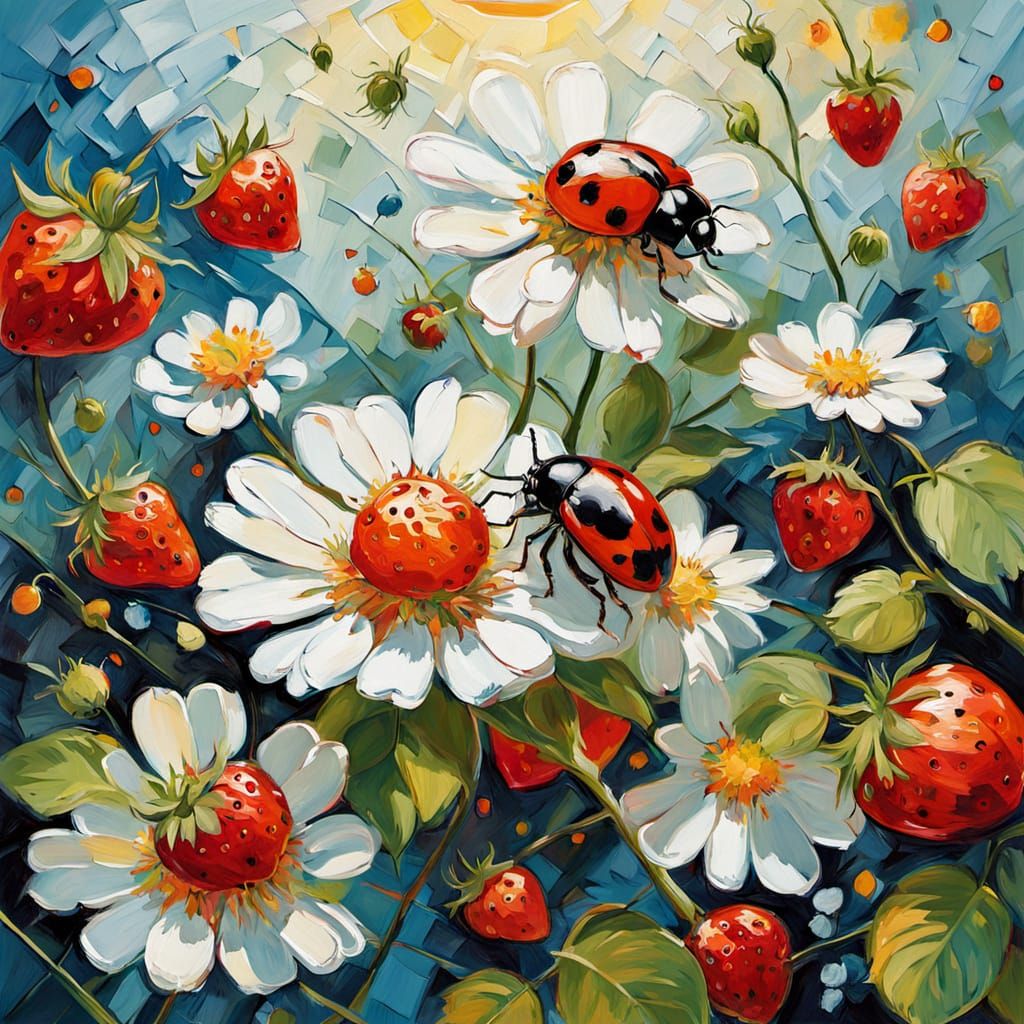 Vibrant Garden Scene in Neo-Impressionist Style