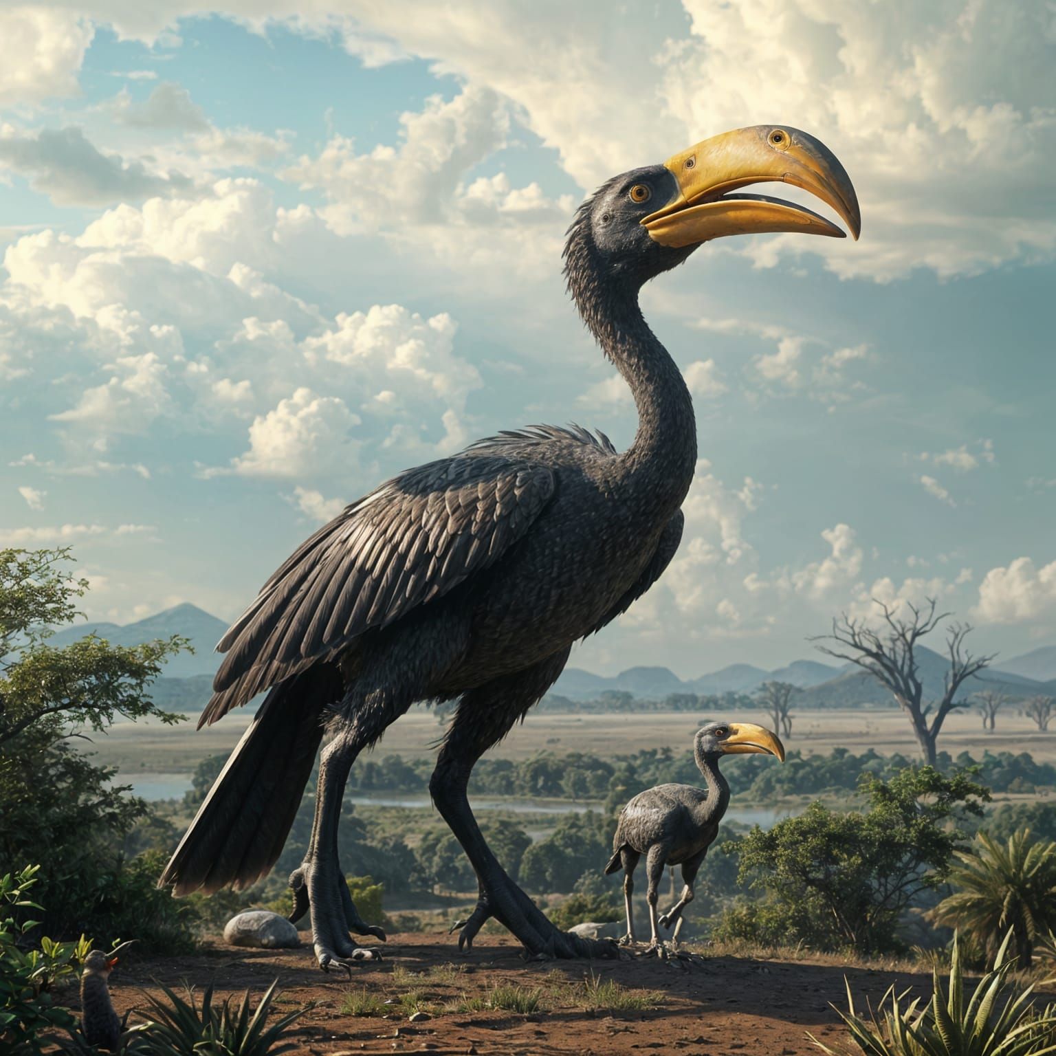 Giant Terror Bird Roams South American Savanna