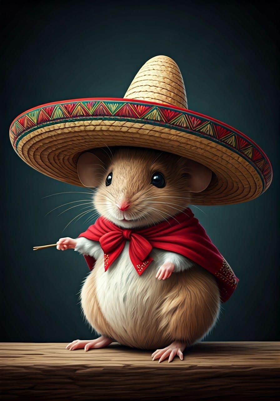 A tiny mouse in a huge sombrero