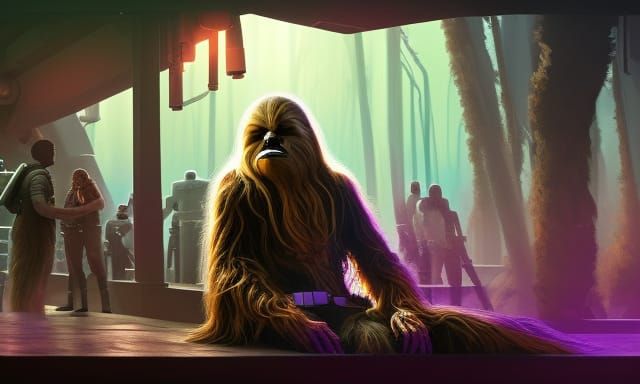 Wookiee in Cantina: Cyberpunk Fantasy Concept Art