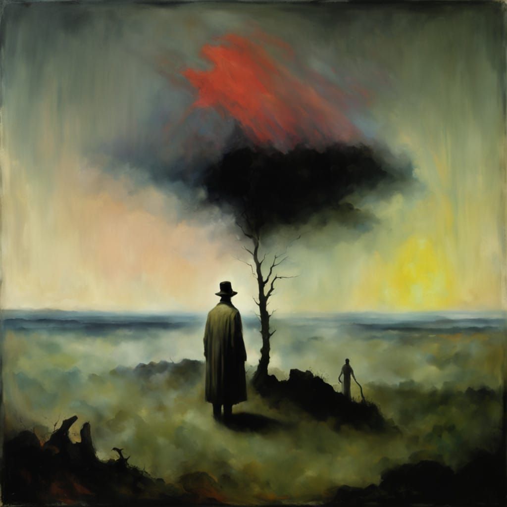 Man Lost in Sorrow on a Misty Hill