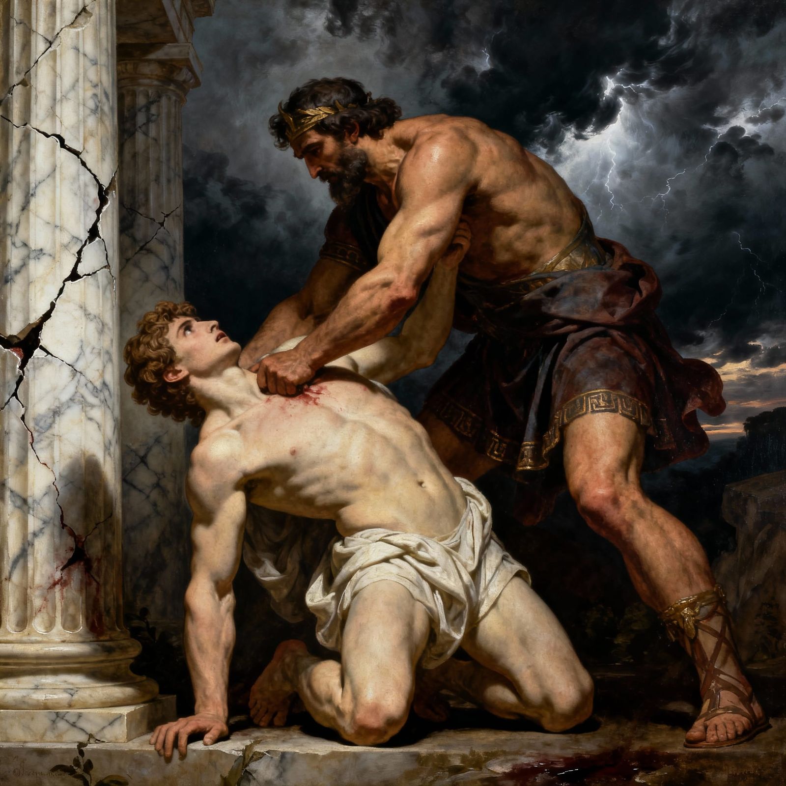 Theseus Kneels Before King Cercyon in Neo-Classical Painting