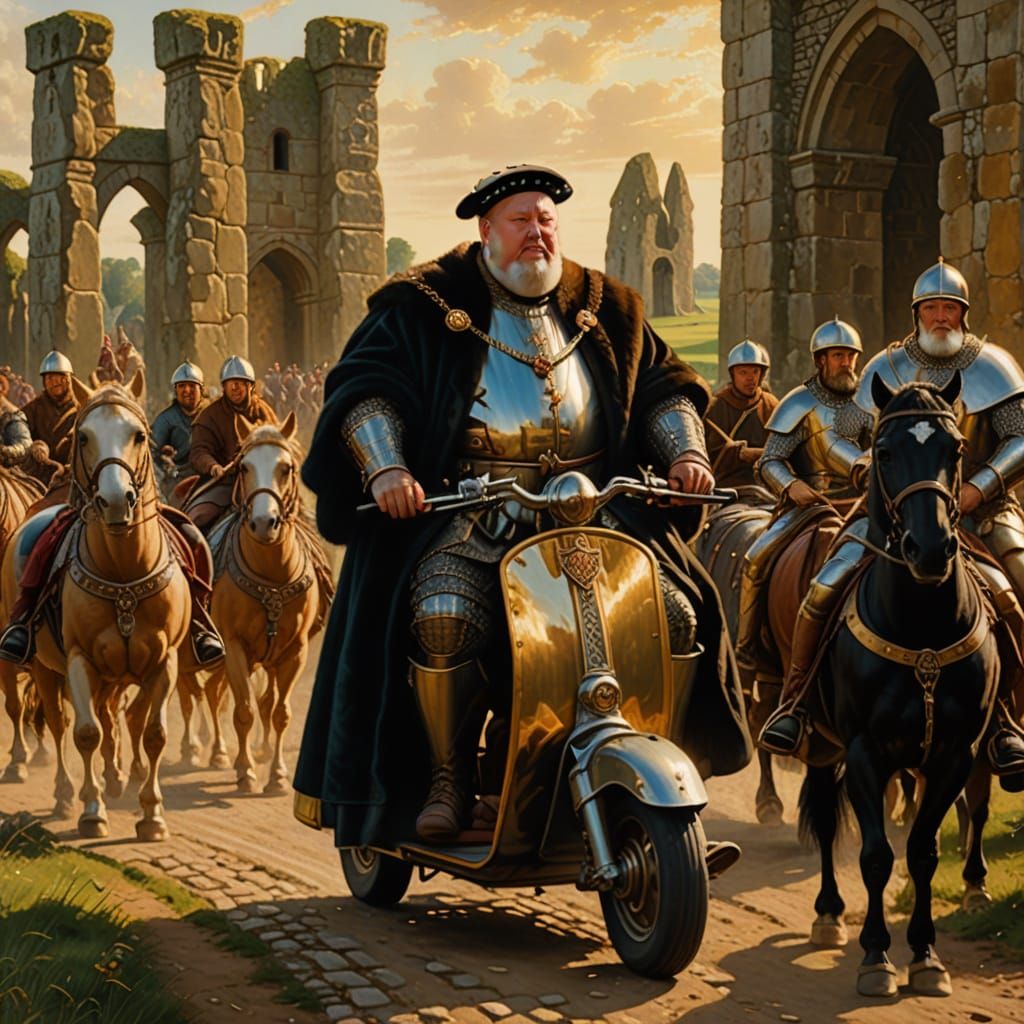 Henry VIII Rides a Scooter: Renaissance Oil Painting