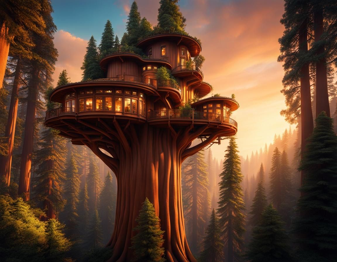 Sequoia Forest Treetop City at Magic Hour
