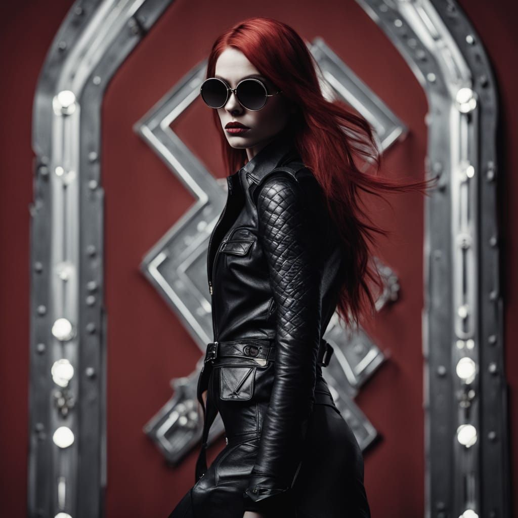 Dark, Moody Female Wrestler in Red Leather