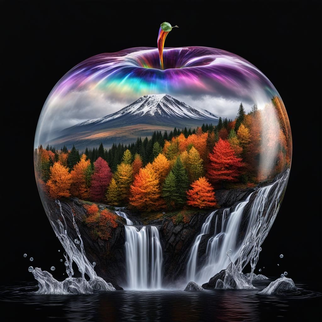 Crystal Apple Containing Rainbow Mountain Waterfall