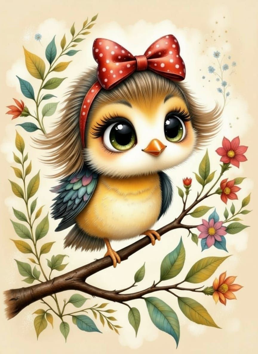 Whimsical Sparrow Bird in Autumn Forest