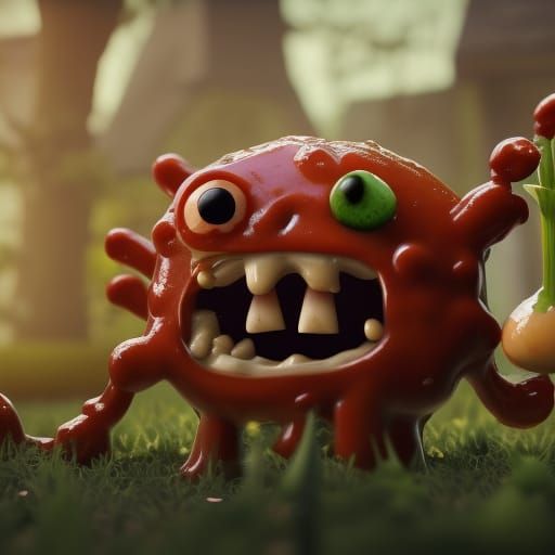 Chibi Plants vs Zombies Creature in Dystopian Yard