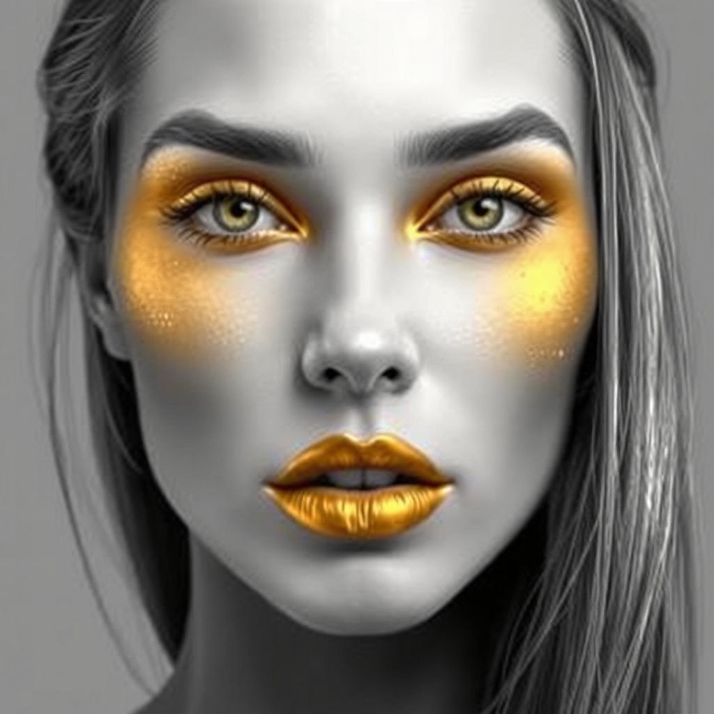 Golden Accents Highlighted in Grayscale Portrait