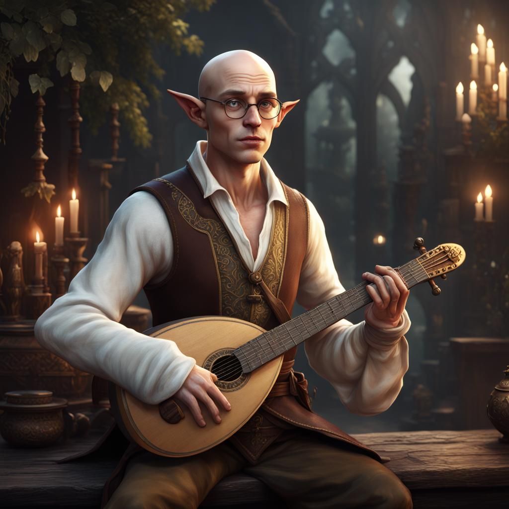 Elf Bard with Lute: Detailed Fantasy Art