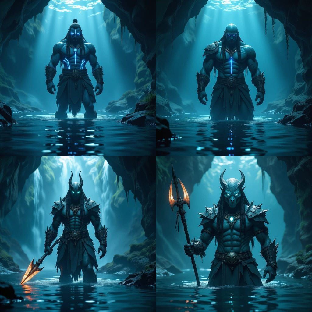 Abysskin Warrior Emerges from Bioluminescent Lake