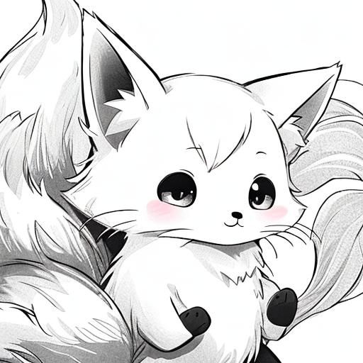 Adorable Fox Coloring Book Page Line Art