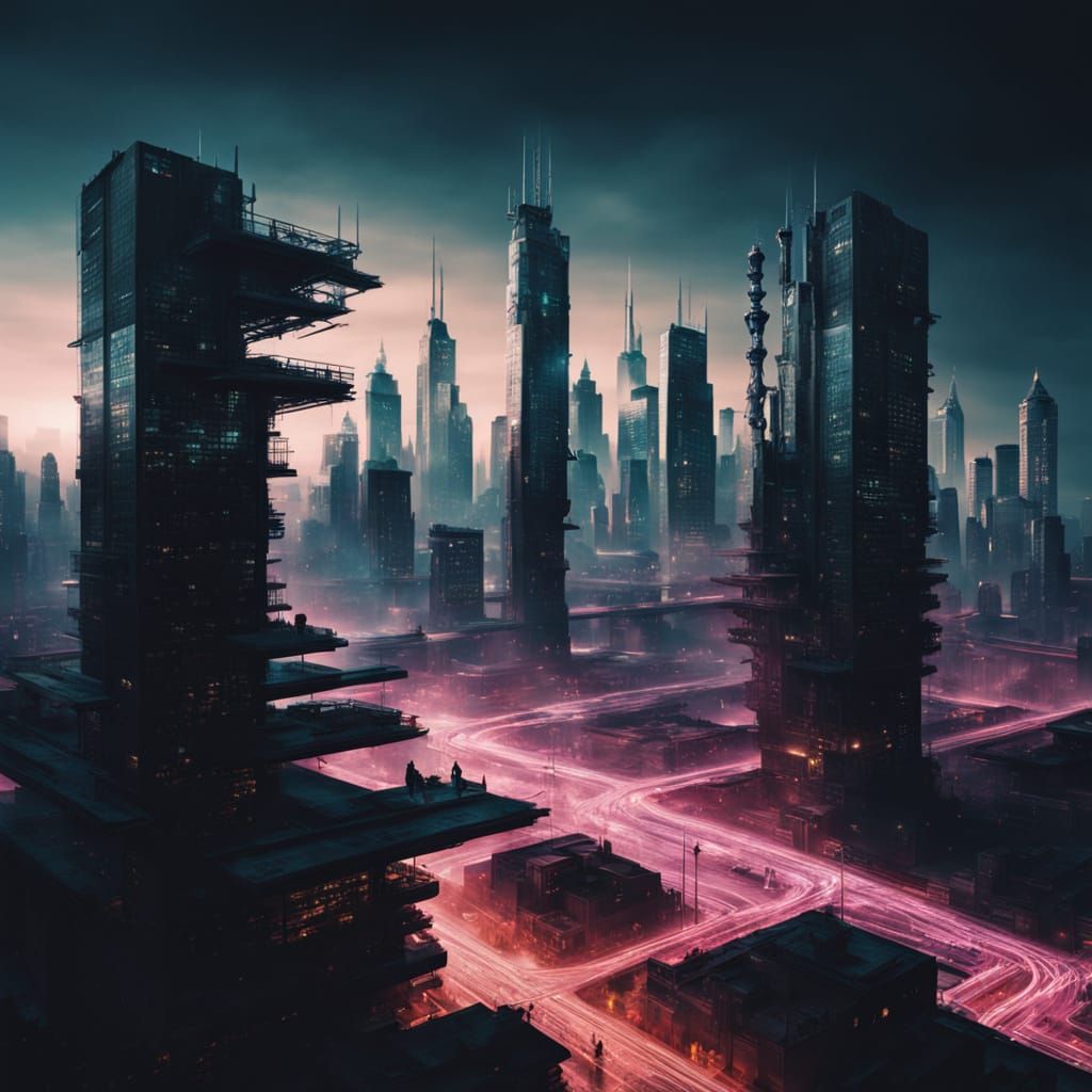 Futuristic Figure in Luminous Digital Cityscape