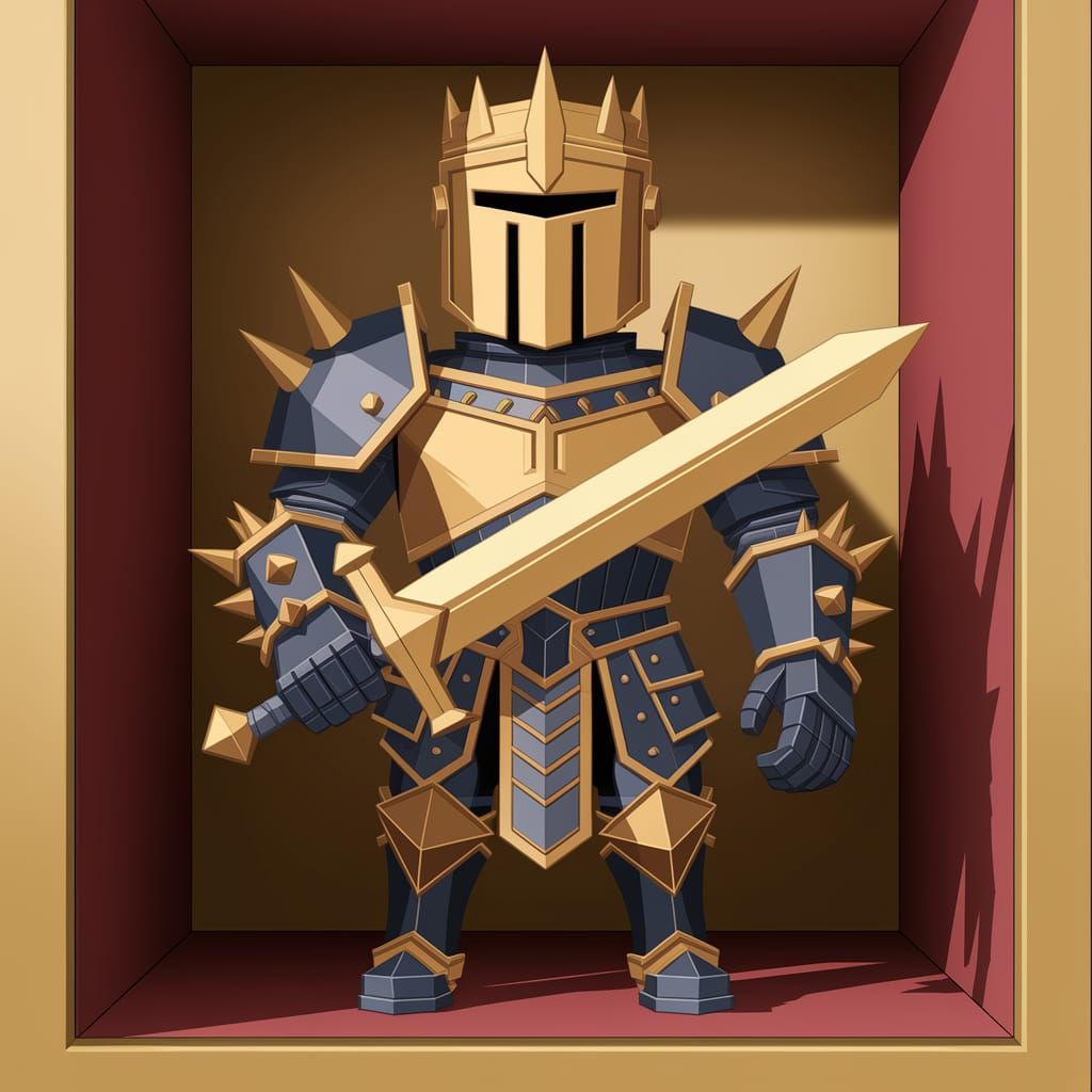 Golden Knight in Blocky Armor, Ready for Battle