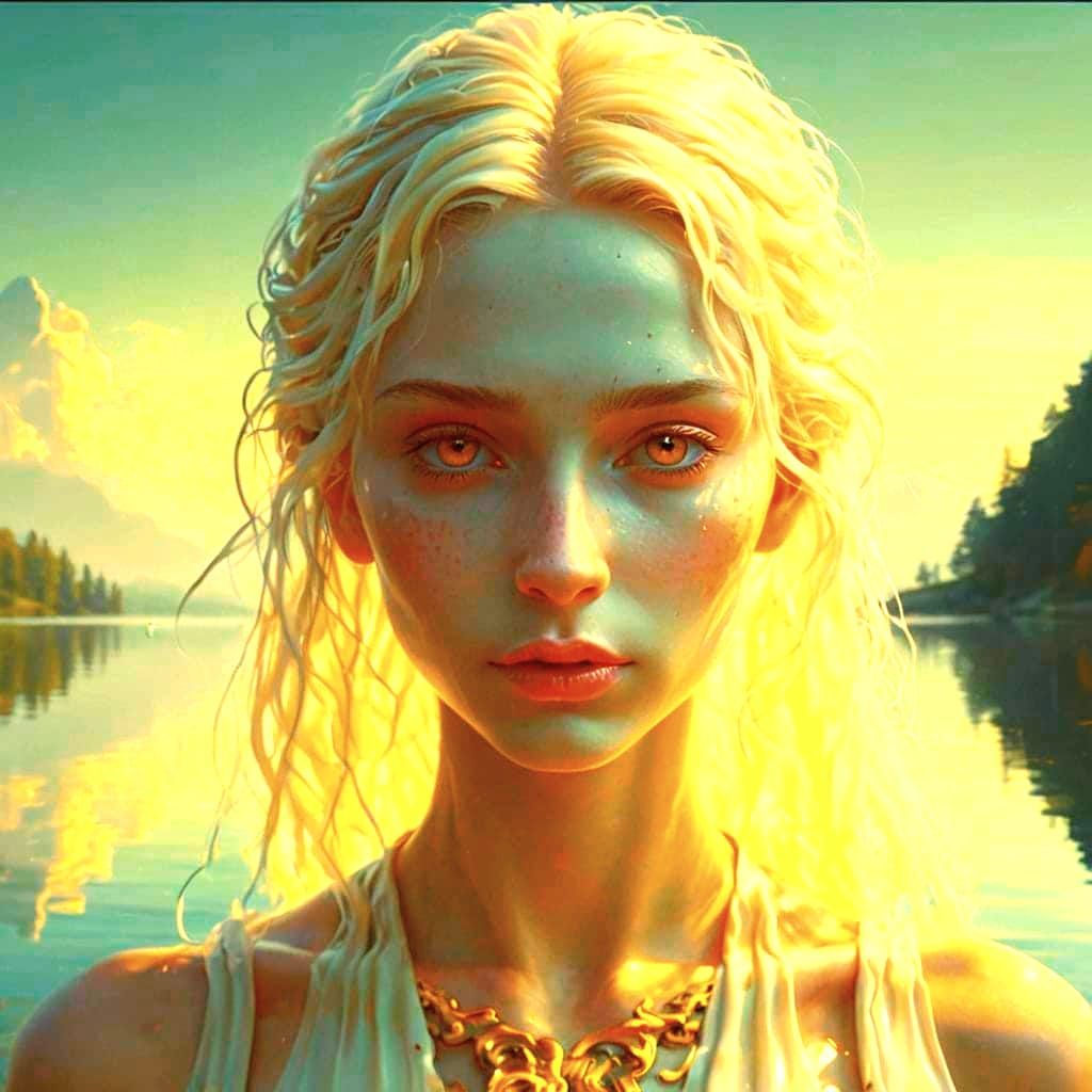 Mystical Figure at Dreamlike Lake in Surreal Style