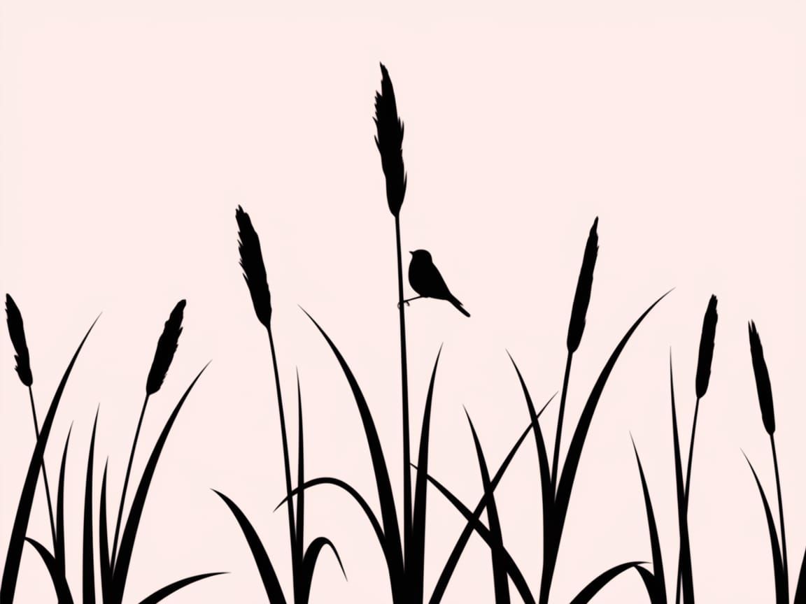 Minimalist Bird Silhouette on Reed