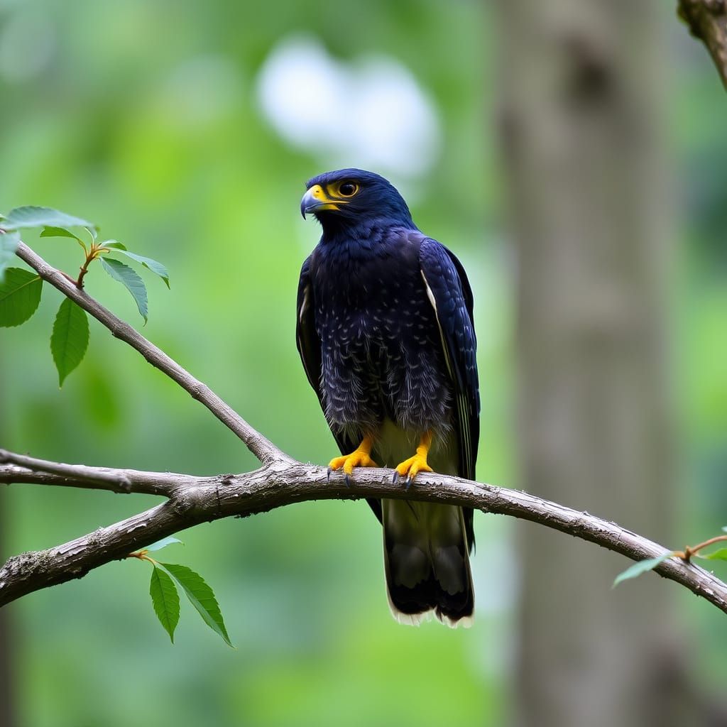 Mysterious Dark Falcon in Dense Forest Habitat