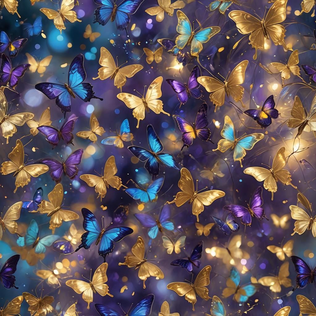 Abstract Expressionist Butterflies in Moonlight Macro