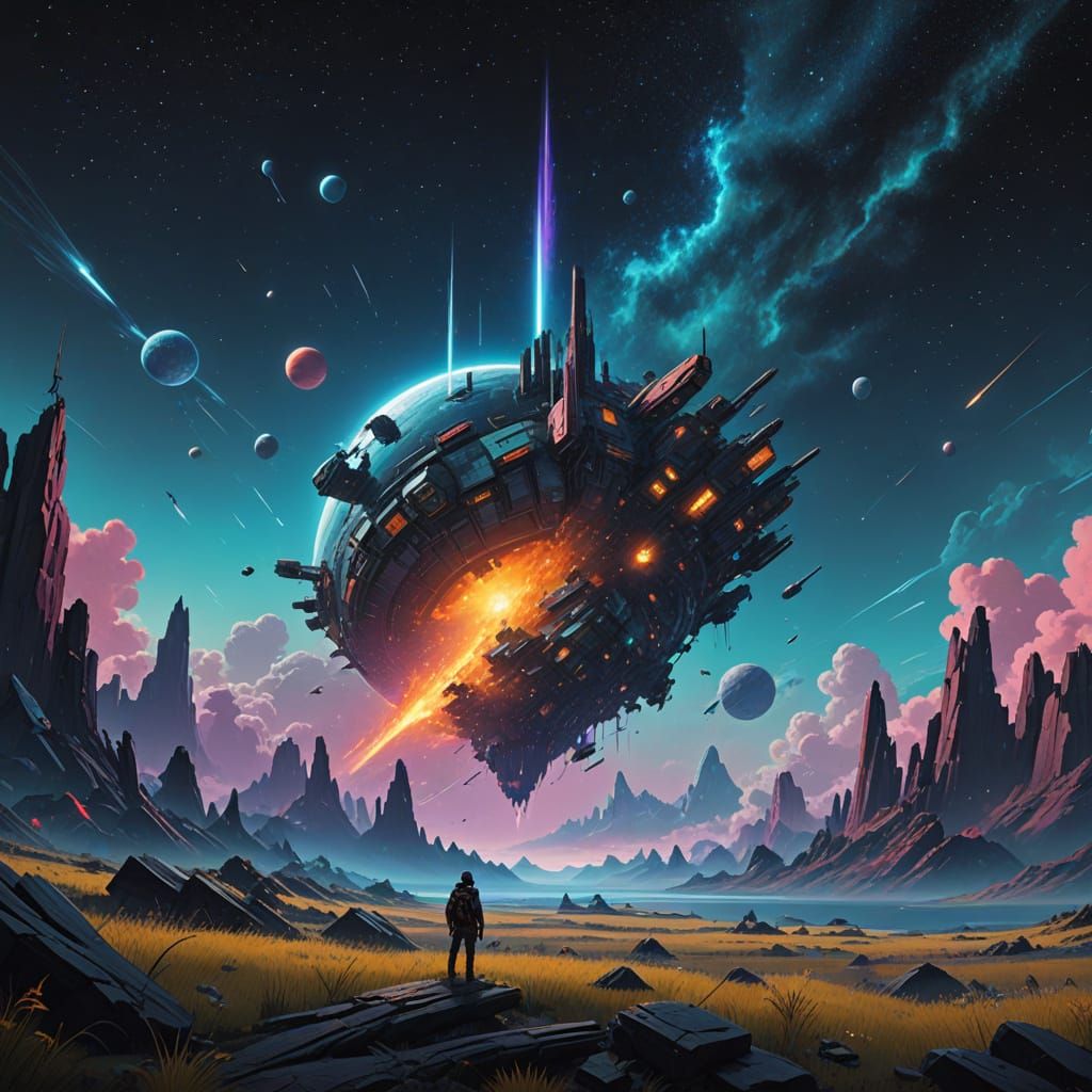 Surreal Cosmic Landscape in Vibrant, Dreamlike Colors