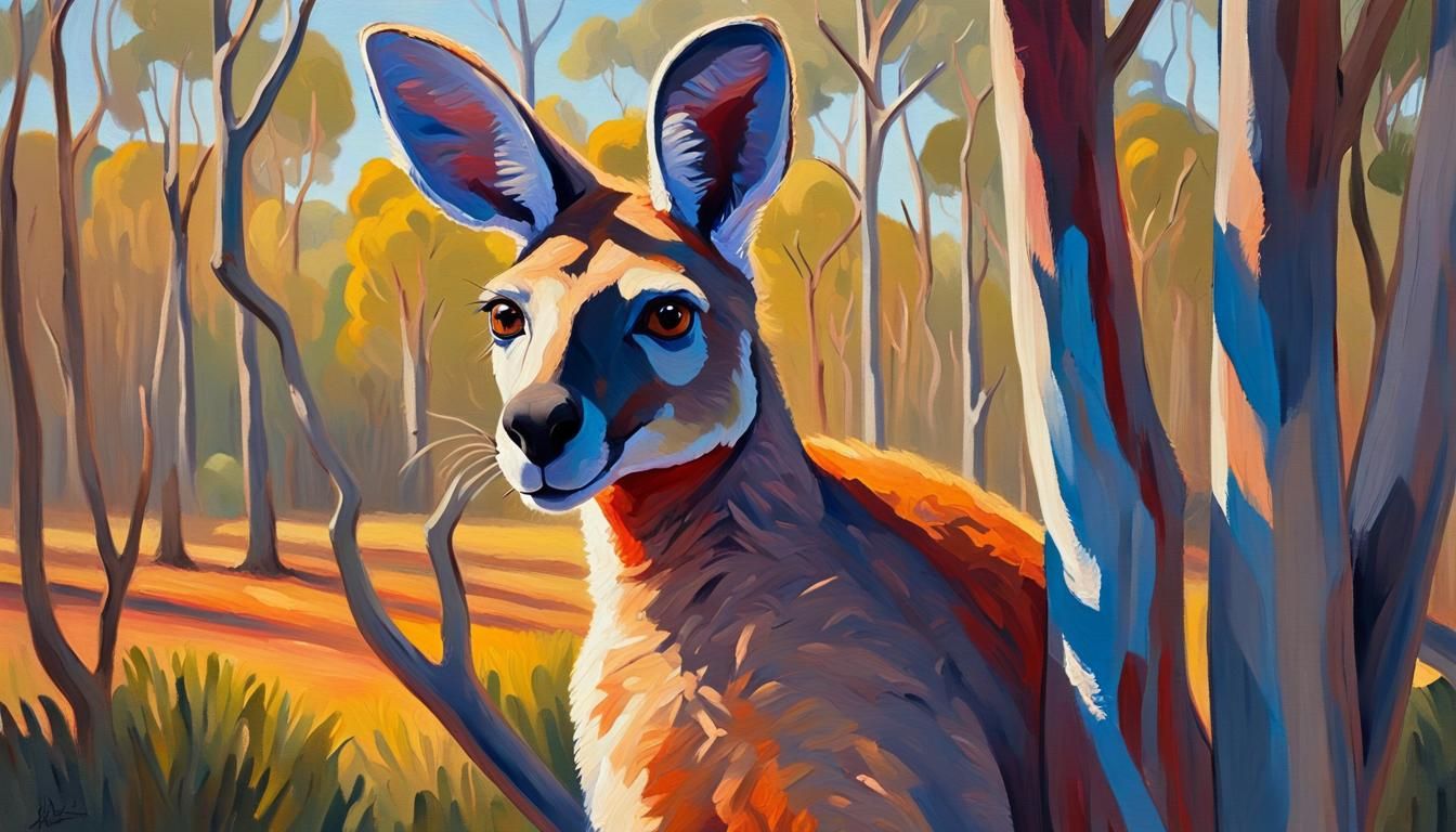 Vibrant Fauvist Portrait of a Kangaroo in the Australian Bus...