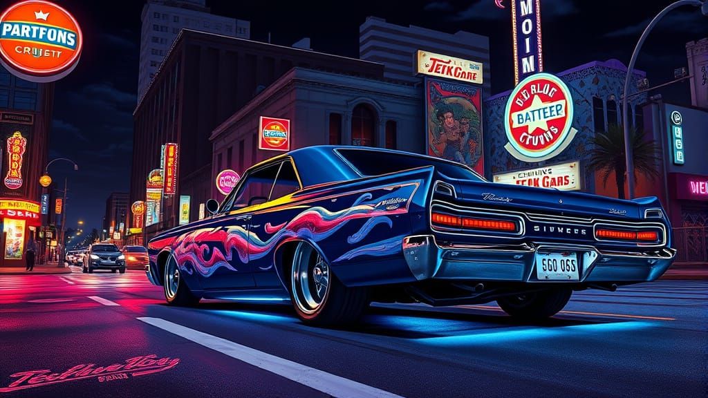 Lowrider with Neon Underglow in Comic Book Art